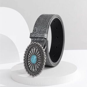 Embossed Gray Belt with Turquoise Buckle